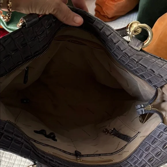 Croc-Embossed Leather Brahmin Purple Tote Bag - Picture 3 of 8